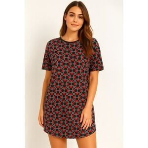 Disney LuLaRoe Irma Tunic Top XS Red Black Mickey Mouse‎ Print Short Sleeve